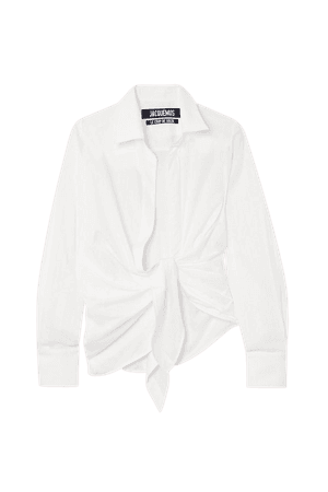 White Bahia tie-front striped cotton-jacquard shirt | Jacquemus | NET-A-PORTER