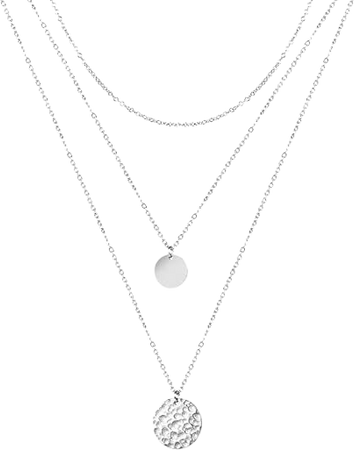 Amazon.com: Dainty Layered Necklace Hammered Disc Pendant Necklace Coin Necklace Choker Necklace 14K Real Gold Plated Necklace Simple Necklace for Women: Jd Direct