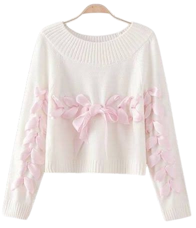 white ribbon sweater