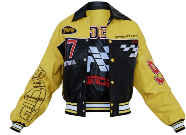 Plt Yellow Pu Motocross Racer Bomber Jacket | PrettyLittleThing