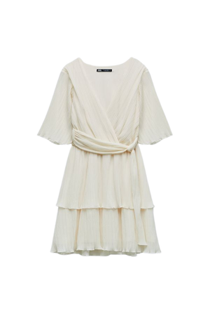 PLEATED MINI DRESS - Oyster White | ZARA Israel