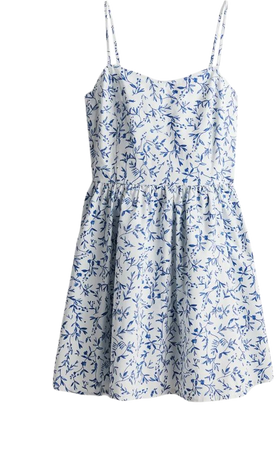 Cotton Dress with Flared Skirt - Sweetheart Neckline - Sleeveless -White/blue floral -Ladies | H&M US