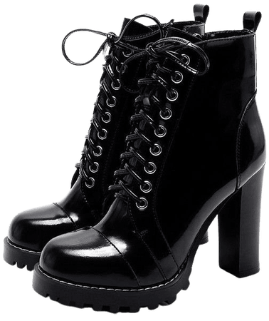Black Leather Chunky Heel Boots