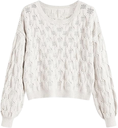 ZAFUL Women's Pullover Sweater Crochet Cable Knit Cropped Sweaters 2023 Fall Long Sleeve Hollow Out Casual Cute Jumper Tops at Amazon Women’s Clothing store