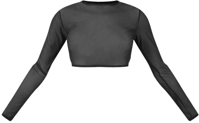 Black Mesh Long Sleeve Crop Top | Tops | PrettyLittleThing USA
