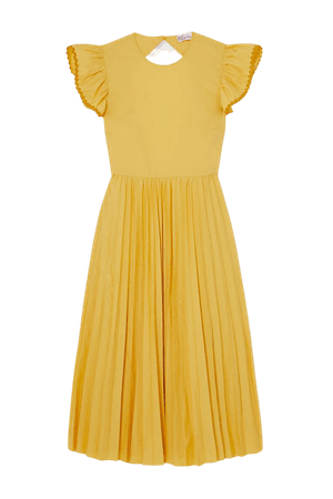 Yellow Open-back pleated cotton-blend poplin midi dress | REDValentino | NET-A-PORTER