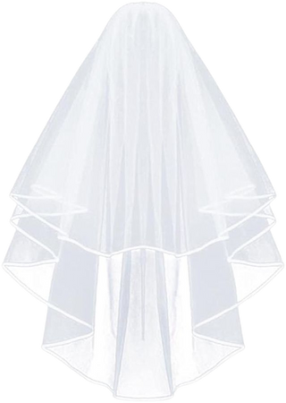 CICITOYWO Bridal Veil Wedding Vails Women's Simple Short Wedding Veils White Ivory Tulle with Comb for Brides Shower Bachelorette Hen do Night Party (White/Ribbon Edge) at Amazon Women’s Clothing store