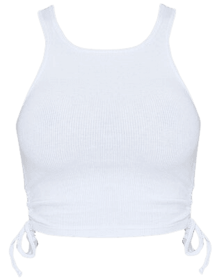 White Rib Ruched Drawstring Side Crop Vest | PrettyLittleThing USA