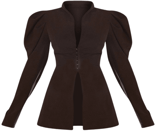 Black Woven Ruched Waist Balloon Sleeve Blazer - Blazers - Coats & Jackets - Women's Clothing | PrettyLittleThing USA