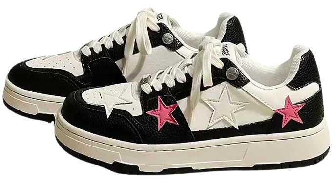 Bubblegum Pink Star Sneakers in Black | AESTHETIC SHOES – Boogzel Clothing