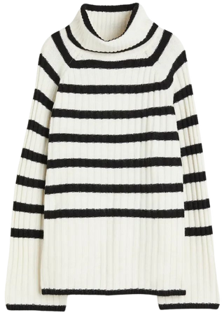 Rib-knit Turtleneck Sweater - White/striped - Ladies | H&M US