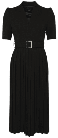 Structured Crepe Forever Pleat Belted Midi Dress | Karen Millen