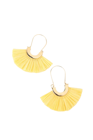 Cute Yellow Earrings - Raffia Earrings - Fan Earrings
