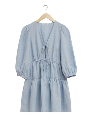 Tie-Front Mini Dress - Light Blue - Mini dresses - & Other Stories US
