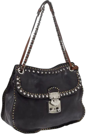 Miu Miu Black Leather Studded Shoulder Bag For Sale at 1stDibs