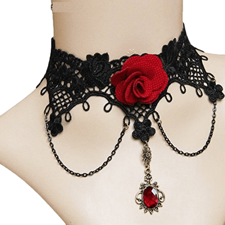Gothic Red Rose Lace Choker
