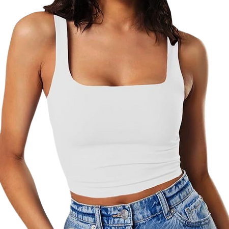 Artfish Women's Sleeveless Strappy Seamless Crop Tank Tops Square Neck Workout Fitness Basic Cropped Camis White, M at Amazon Women’s Clothing store