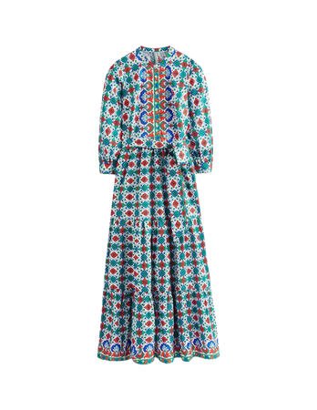 Alba Tiered Cotton Maxi Dress - Multi, Coastal Tile | Boden US