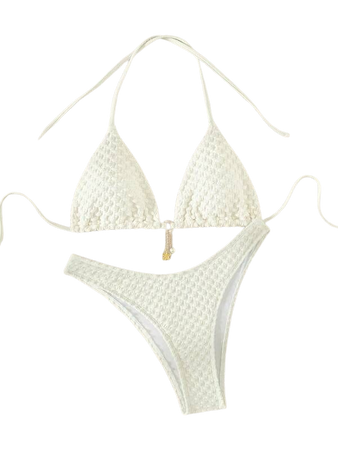 Solid Chain Detail Halter Triangle Bikini Swimsuit | SHEIN USA