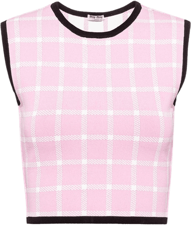 Shop Miu Miu windowpane-pattern knitted viscose top with Express Delivery - FARFETCH