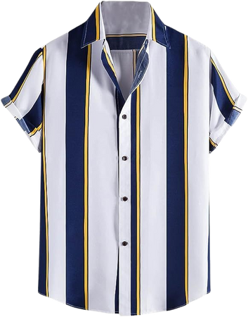 Romwe Men's Striped Short Sleeve Regular Fit Button Down Shirts at Amazon Men’s Clothing store