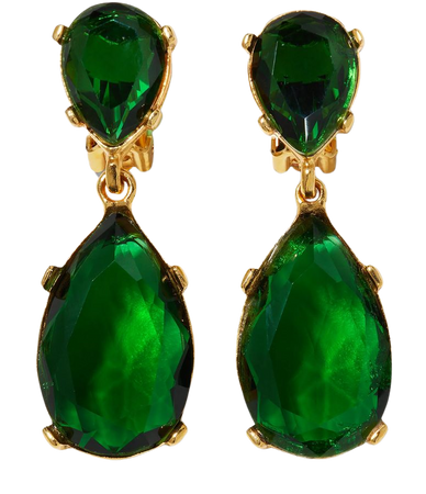Kenneth Jay Lane Crystal Teardrop Clip Earrings, Emerald | Neiman Marcus