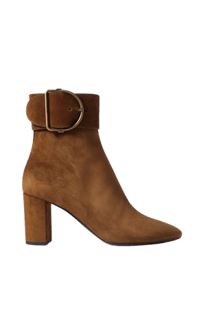 Brown Charlie buckled suede ankle boots | SAINT LAURENT | NET-A-PORTER
