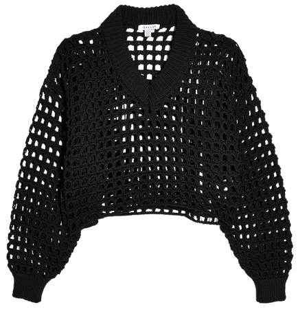 Knitted Black Open Crochet V Neck Jumper | Topshop