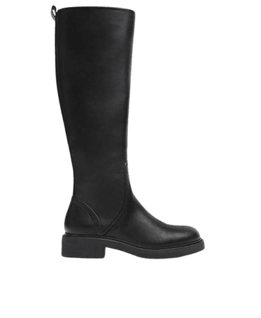 Bershka knee high flat boots in black | ASOS