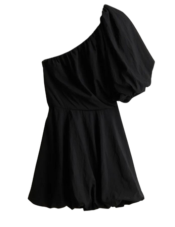 One-shoulder Bubble-hem Dress - Short sleeve - Short -Black -Ladies | H&M US