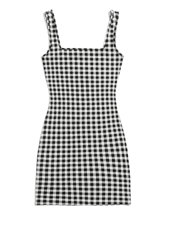 SHEIN Double Square Neck Buffalo Plaid Dress | SHEIN USA