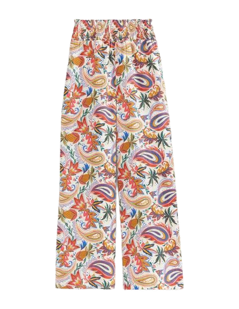Linen Shirred Waist Pants - Multi, Paradise Paisley | Boden US