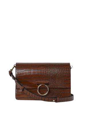 Crocodile-pattern Shoulder Bag - Brown