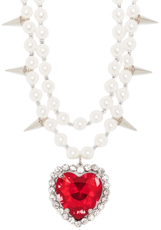 Alessandra Rich Crystal heart-pendant Pearl Necklace - Farfetch