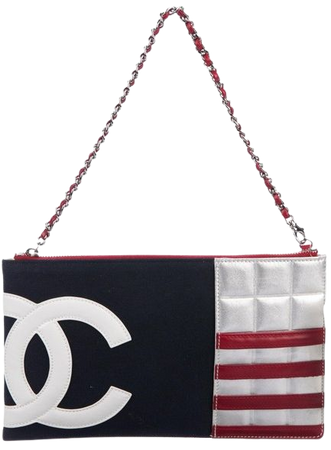 Chanel Clutch New Logo American Flag Zip Chain Purse Red White Blue Canvas Clutch - Tradesy