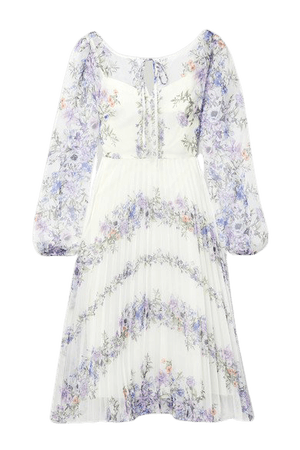Pleated Floral-print Chiffon Dress - Ivory