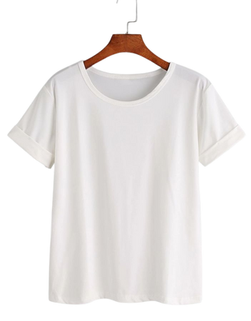 White Rolled Sleeve Basic T-shirt | ROMWE