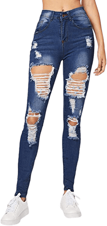 Milumia Women's Casual Mid Waist Skinny Slim Ripped Jeans Denim Pants Blue-2 S at Amazon Women's Jeans store