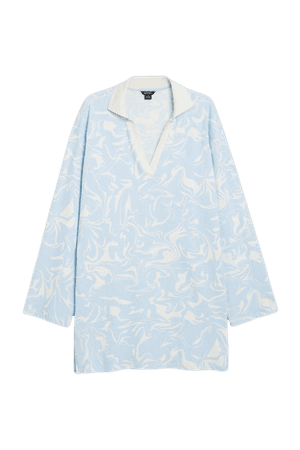 Relaxed cotton dress - Blue and white - Midi dresses - Monki WW