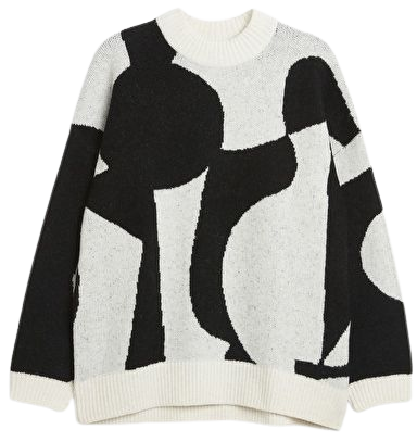 Heavy knit sweater - Black & white graphic shapes - Monki WW