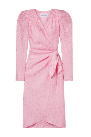 Silk-satin Jacquard Midi Wrap Dress - Pastel pink