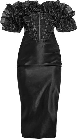 Black Organza Ruffle Edge Corset Midaxi Dress | PrettyLittleThing USA