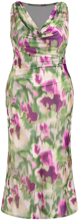 Mesh Cowl Neck Floral Ruched Maxi Dress Curve & Plus - Cider