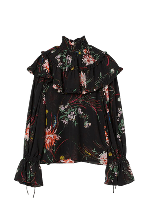 Ruffle-trimmed Chiffon Blouse - Black/floral - Ladies | H&M US