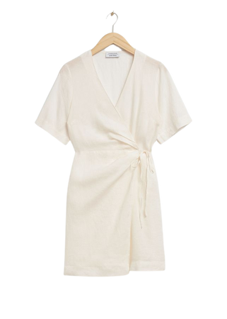 Linen Diagonal Wrap Dress - Cream - Mini dresses - & Other Stories US