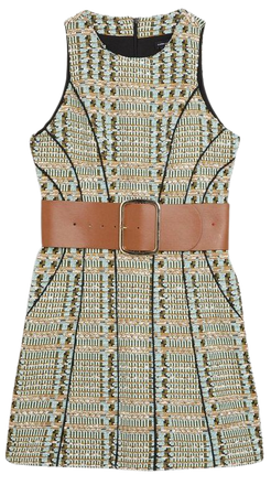French Cotton Tweed Seam Detail Full Skirted Mini Dress | Karen Millen