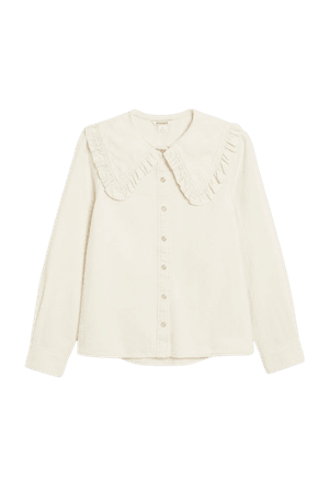 Off-white denim shirt with oversized collar - Off-white denim - Shirts & Blouses - Monki WW