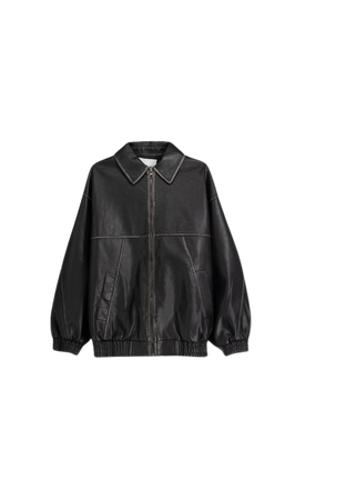 Faux leather oversize dad-fit jacket - Jackets - Women | Bershka