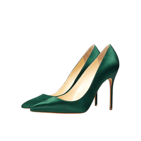 Green Satin Stiletto Heels Pointy Toe Dressy Pumps for Office Ladies for Party, Dancing club, Music festival, Ball, Anniversary, Going out | FSJ
