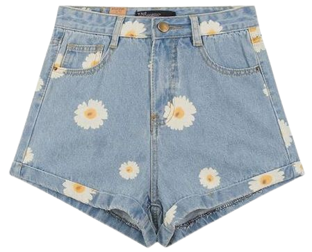 denim daisy printed shorts
